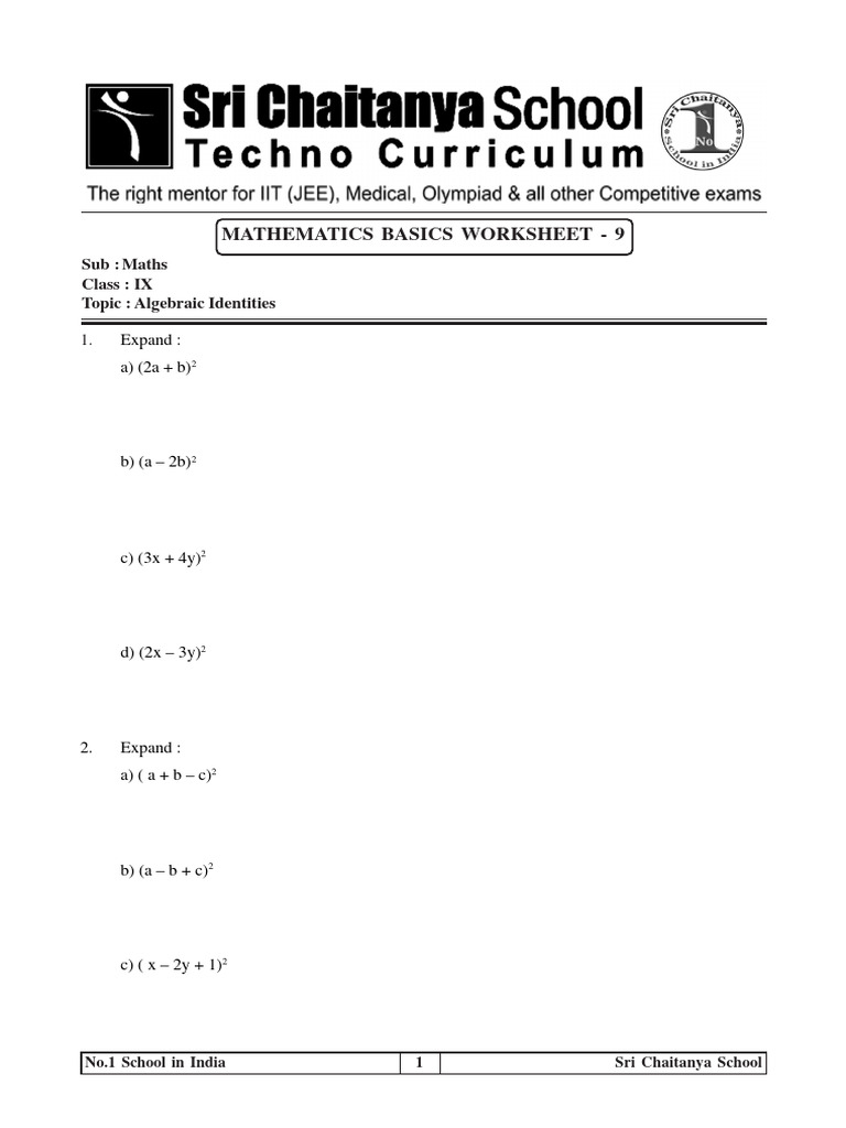 IX MATHS BASIC WORK SHEET - 9 (1) | PDF