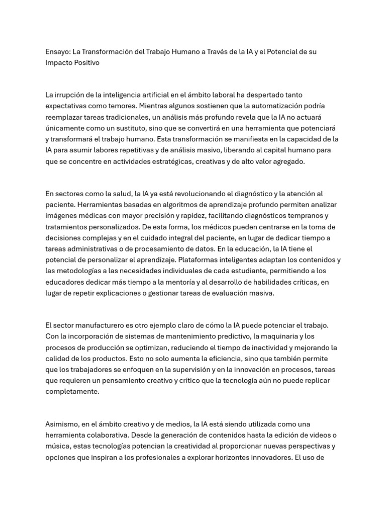 Impacto Positivo de la IA en el Trabajo | PDF | Inteligencia artificial ...