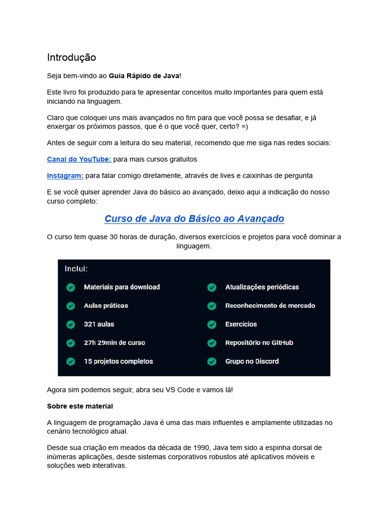 Guia Rápido de Java: Fundamentos Essenciais | PDF | Classe (programação ...