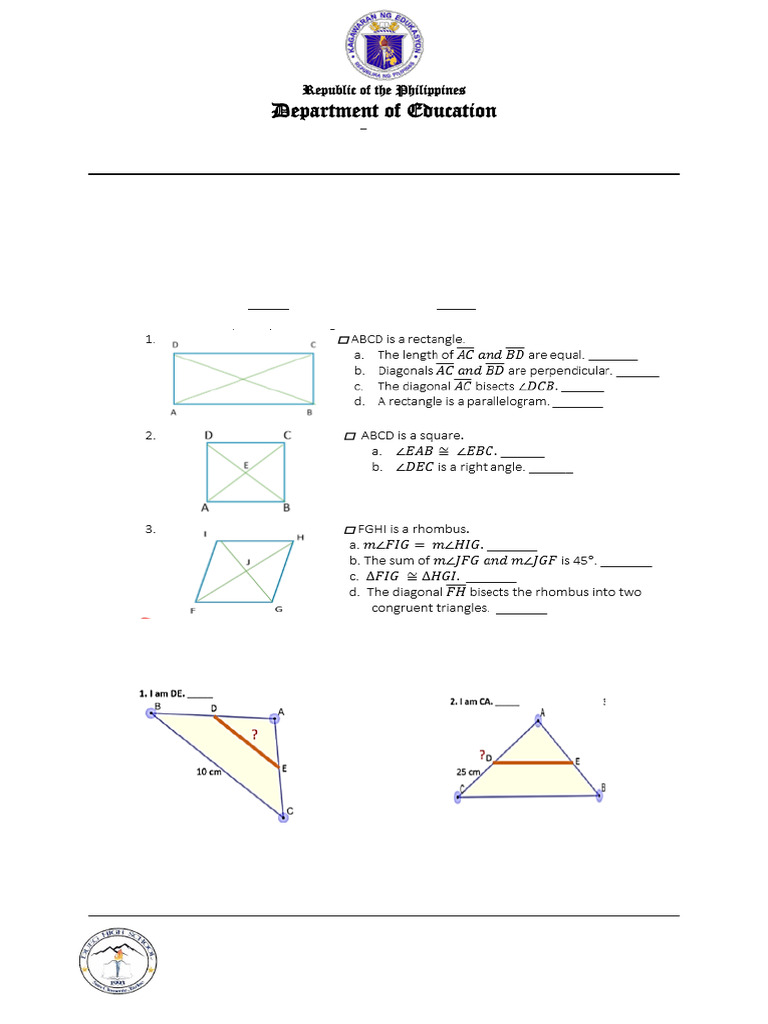 Math 9 Third Quarter Exam Guide | PDF | Rectangle | Euclidean Plane ...