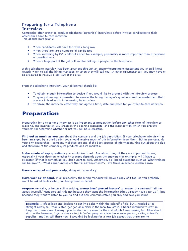 Preparing For Telephonic Interview | PDF