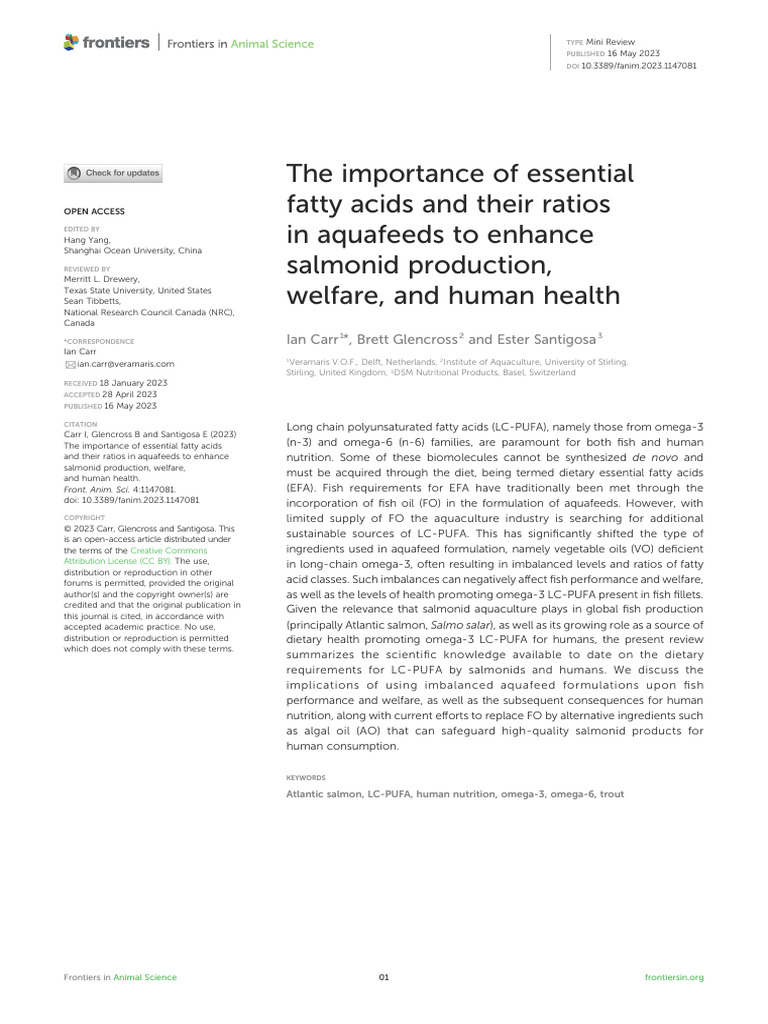 Essential Fatty Acids in Salmonid Aquafeeds | PDF | Omega 3 Fatty Acid ...