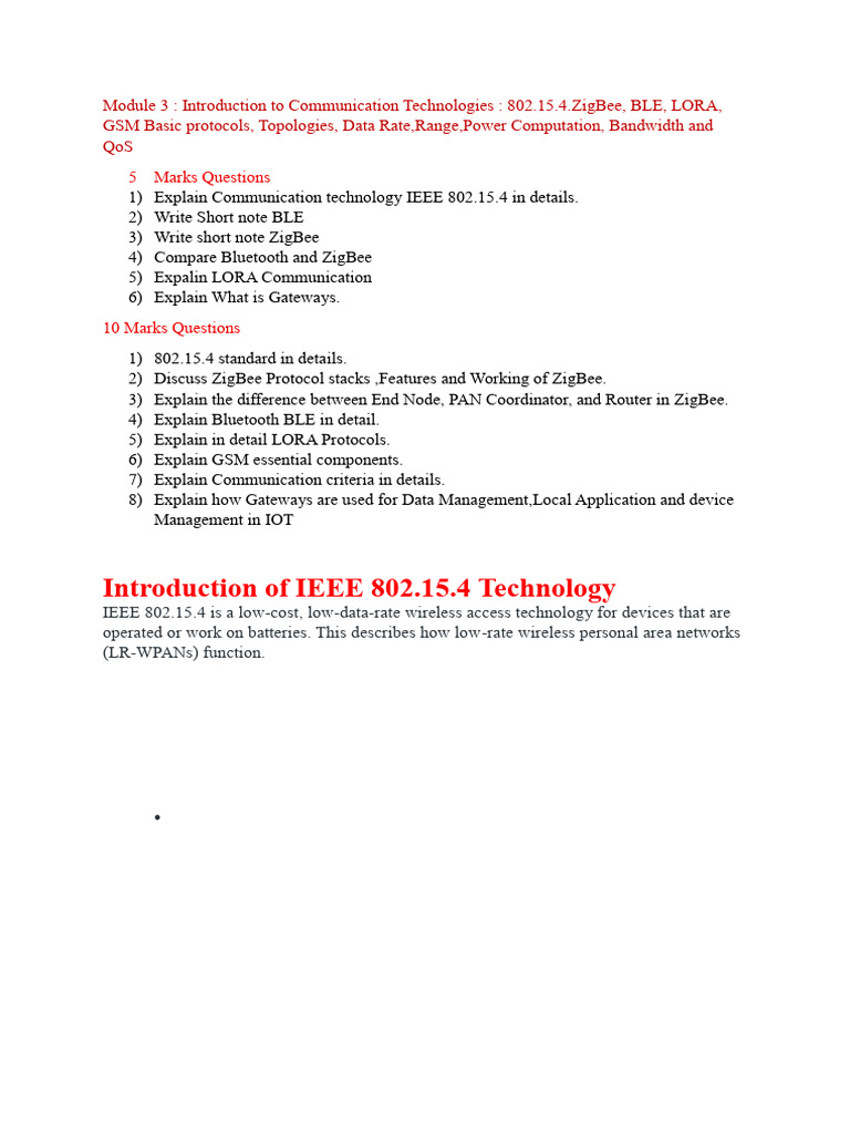 Overview of BLE, ZigBee, and 802.15.4 | PDF | Wi Fi | Computer Network