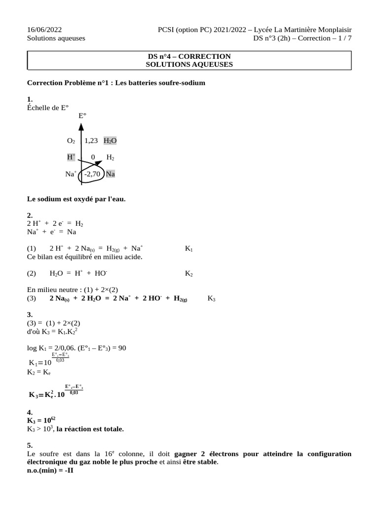 DS04c 2022 | PDF | Sodium | Réaction d'oxydoréduction
