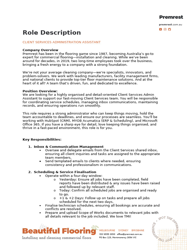 Client Services Admin Assistant Role | PDF | Business