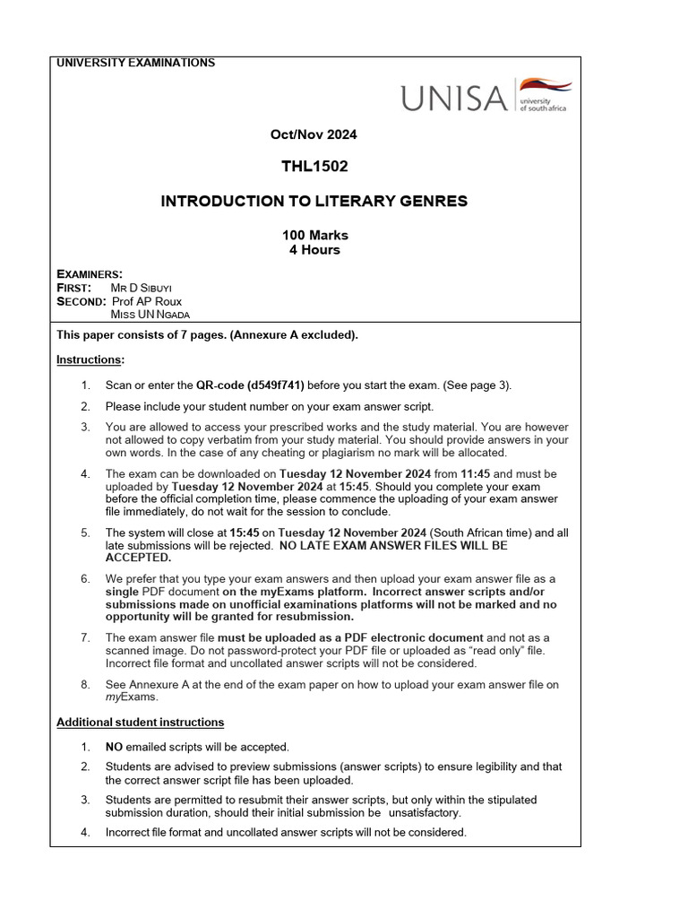 UNISA Exam QR Code Instructions | PDF | Poetry | Metre (Poetry)