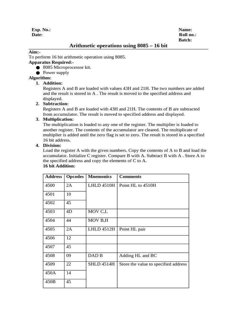 8085 Microprocessor 16-Bit Arithmetic | PDF | Integrated Circuit ...