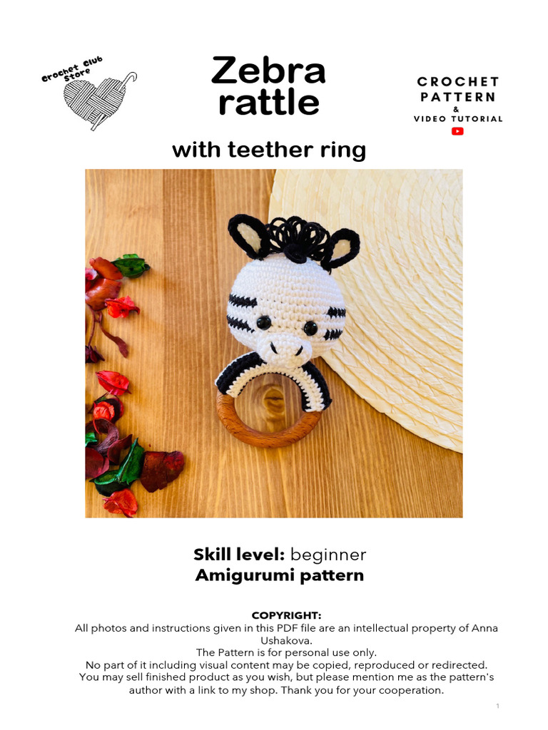Crochet Baby Zebra Rattle Amigurumi Pattern Baby Toy With Teether Ring ...