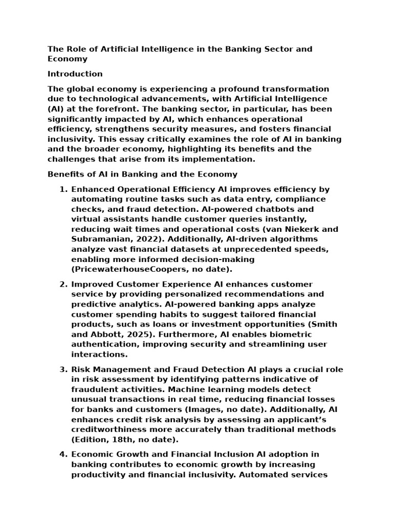 The Role of Artificial Intelligence in The Banking Sector and Economy ...