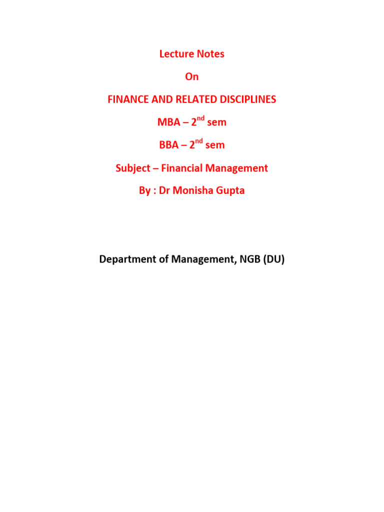 Financial Management Overview for MBA/BBA | PDF | Dividend | Economics