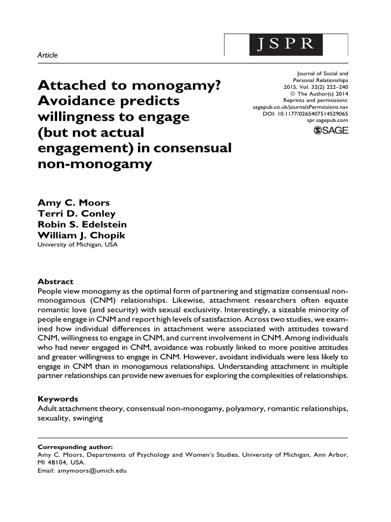 Attachment and Consensual NonMonogamy PDF Attachment Theory Monogamy