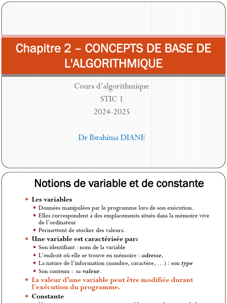 Concepts de base en algorithmique | PDF | Variable (informatique ...