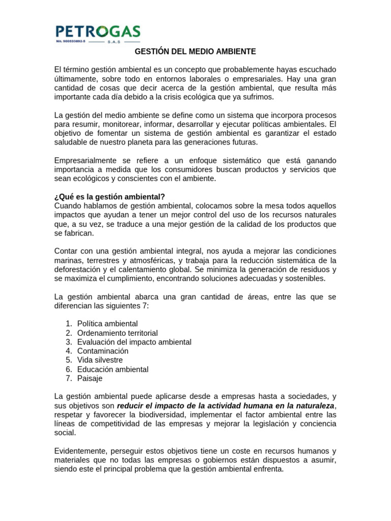 Gestión Ambiental y Sostenibilidad | PDF | Entorno natural ...