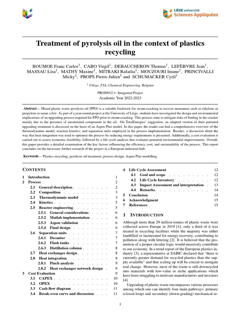 Pyrolysis Oil Treatment for Plastics Recycling | PDF | Chemical Reactor ...