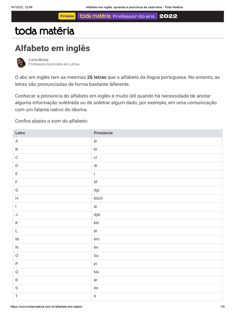 Pronúncia do Alfabeto em Inglês | PDF | Língua inglesa | Linguística
