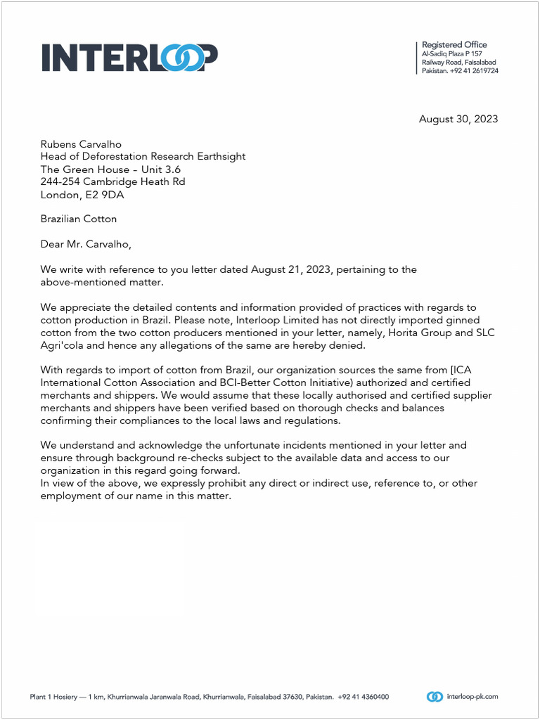 Interloop's Response to Cotton Allegations | PDF