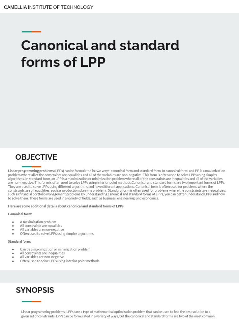 Canonical and Standard Forms of LLP | PDF | Mathematical Optimization ...