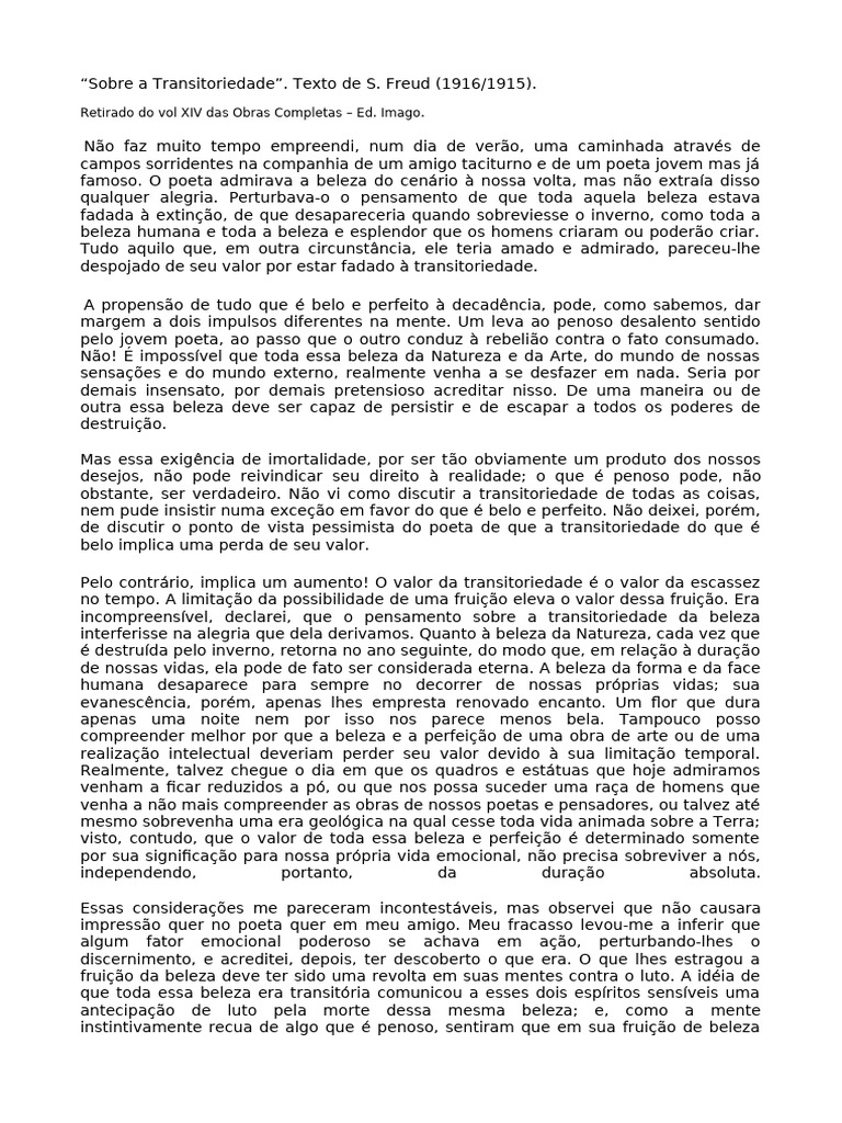 Sobre A Transitoriedade Da Vida - Freud | PDF | Beleza | Amor