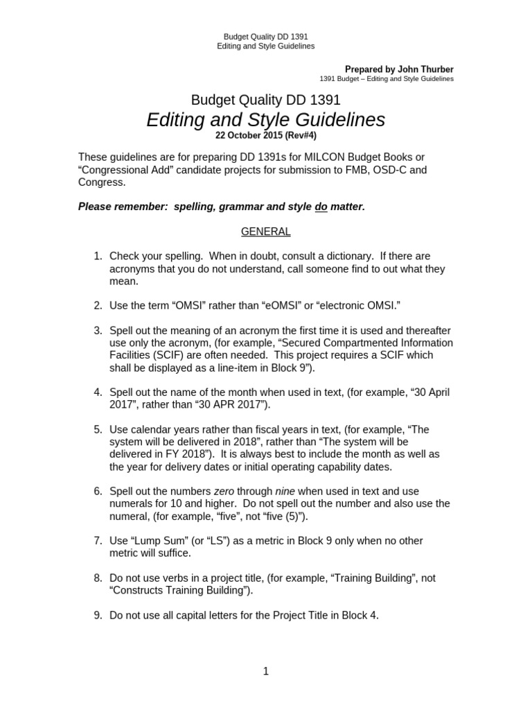 DD 1391 Budget Editing Guidelines | PDF | Comma | Linguistics