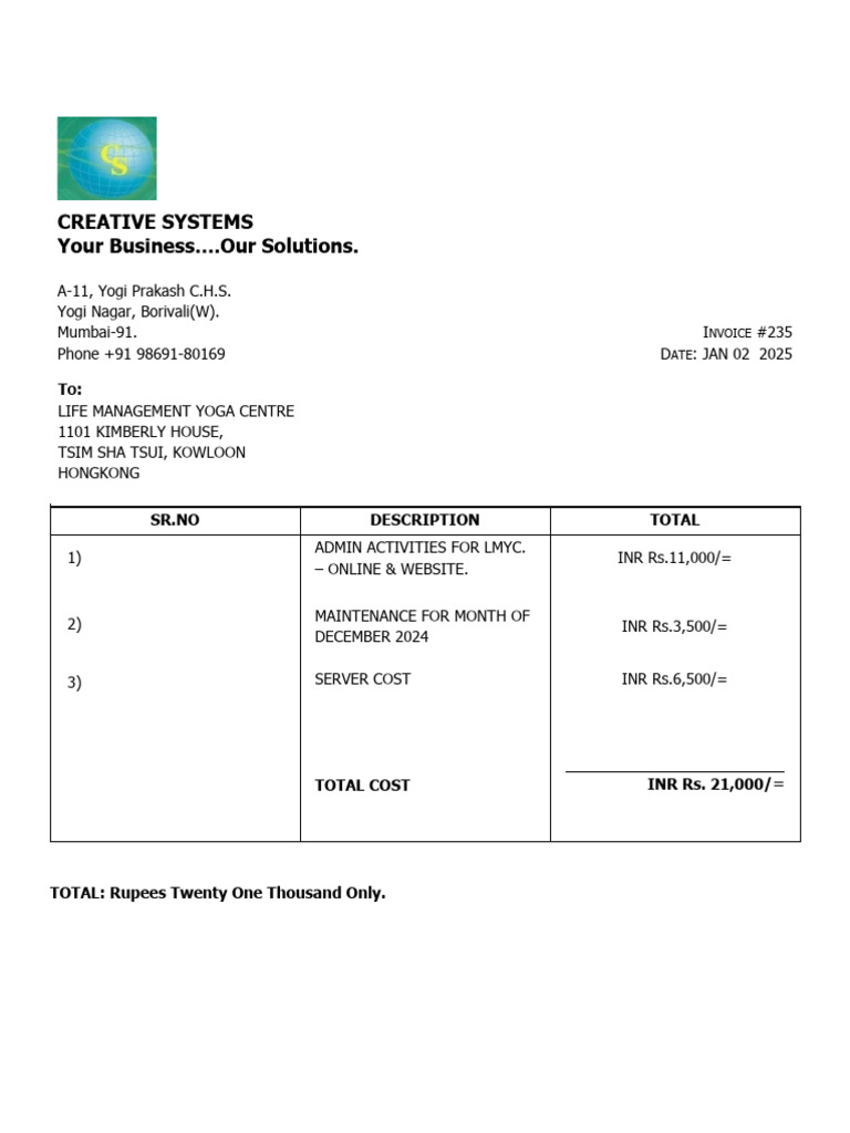 Creative Systems - Invoice December 2024 | PDF