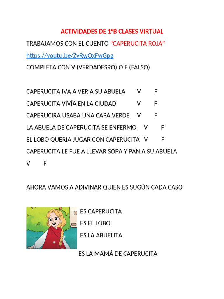 Actividades de 1°b | PDF | Caperucita Roja