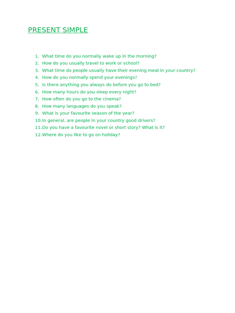 Present Simple Questions for Conversation | PDF