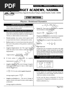 MHT CET 12th Physics Ch 1 Rotational Dynamics Imp Notes, Imp MCQ