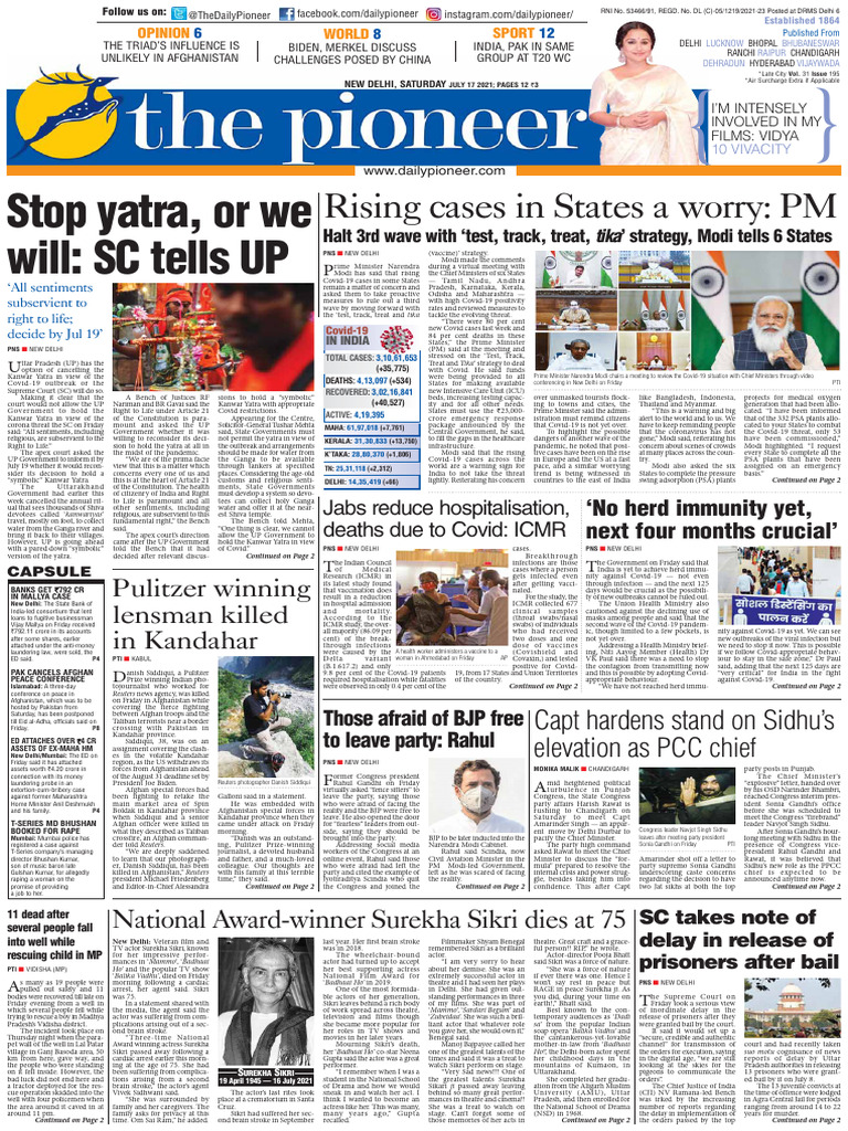 The Pioneer New Delhi 17.7.2021 @EducationZones | PDF