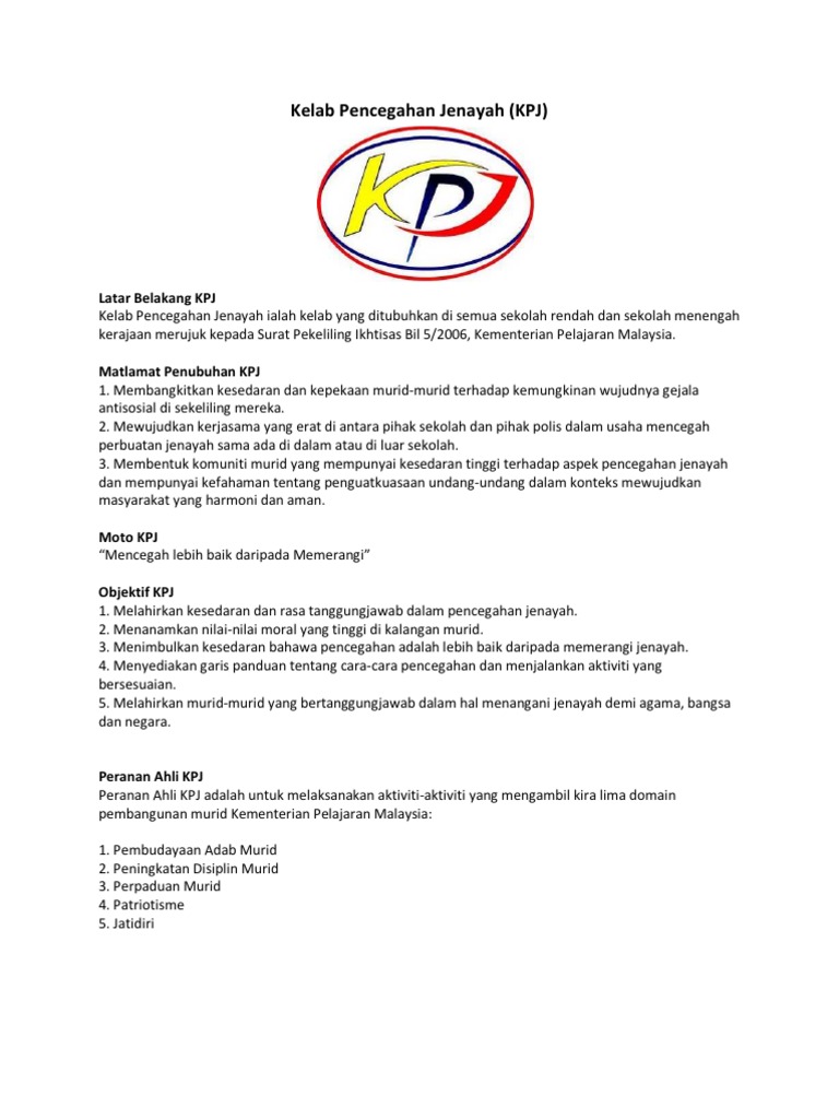 Kelab Pencegahan Jenayah Pdf