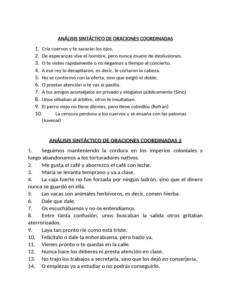 Análisis de Oraciones Coordinadas | PDF