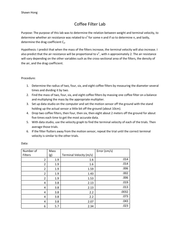 Coffee Filter Lab PDF