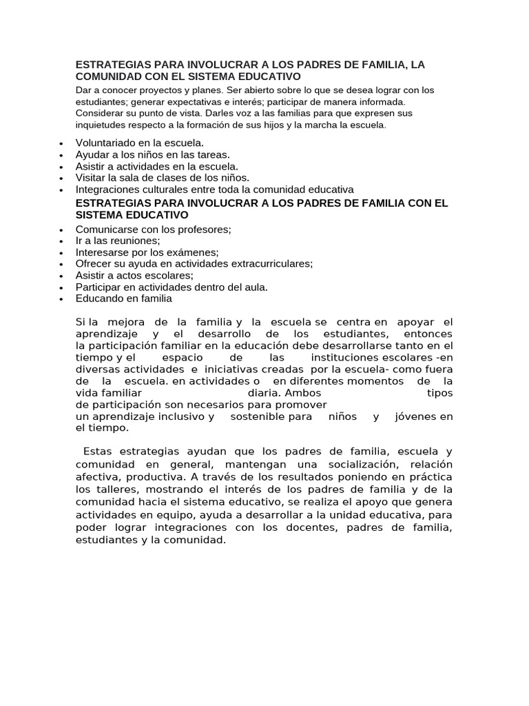 Estrategias para Involucrar a Padres en Educación | PDF