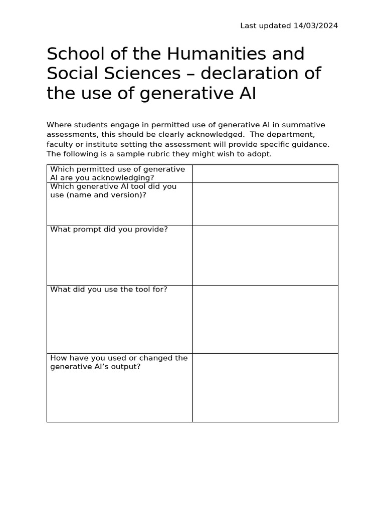 Shss Declaration on the Use of Generative Ai (1) | PDF