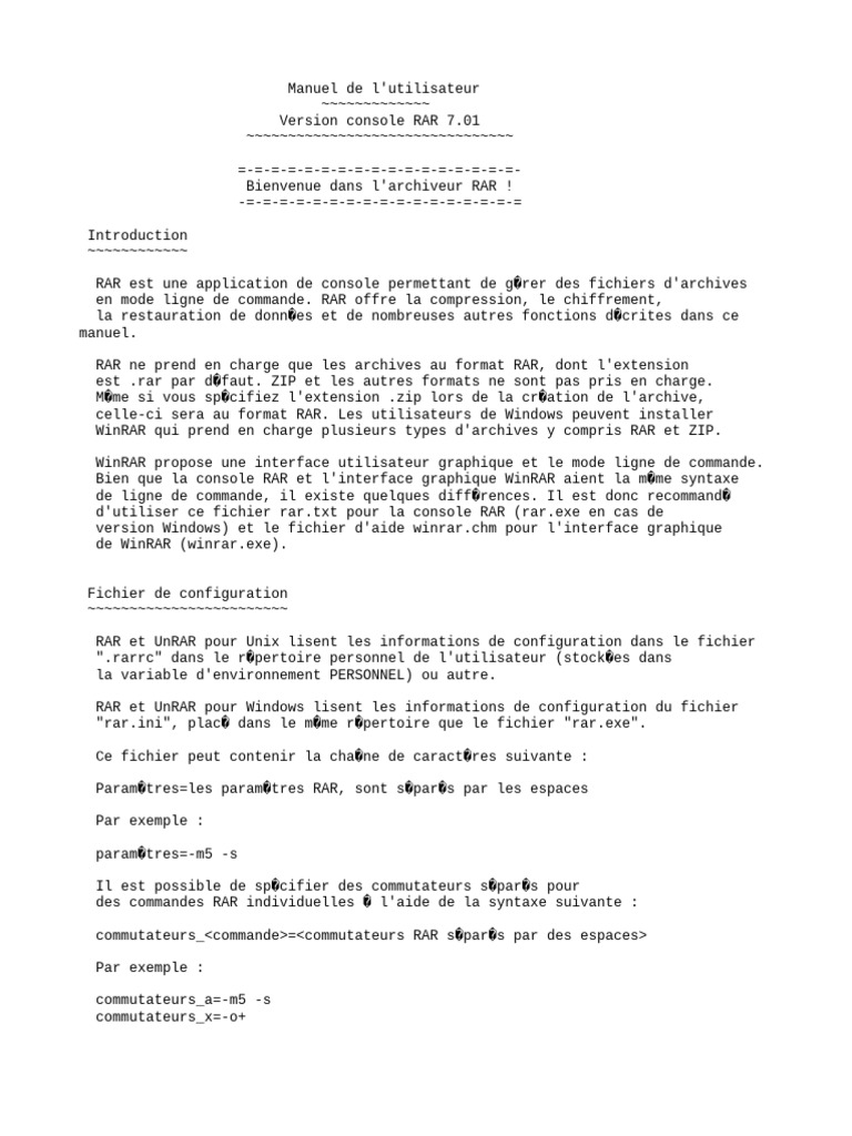 Manuel d'utilisation RAR 7.01 | PDF | Interface en ligne de commande ...