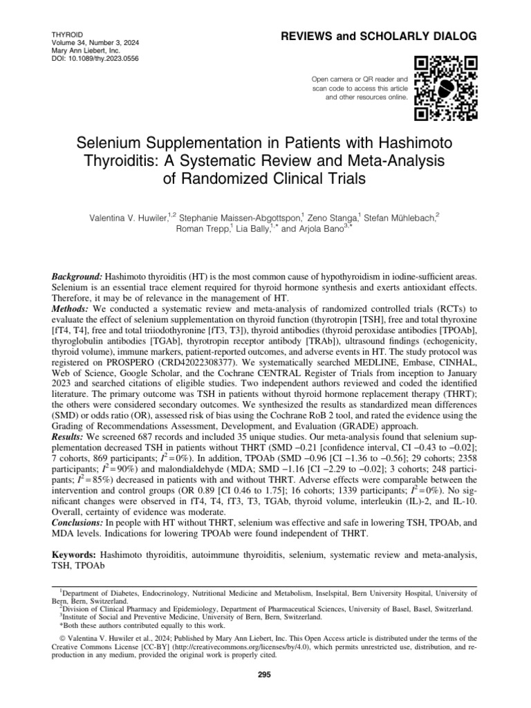 Selenium's Impact on Hashimoto's Thyroiditis | PDF | Thyroid ...