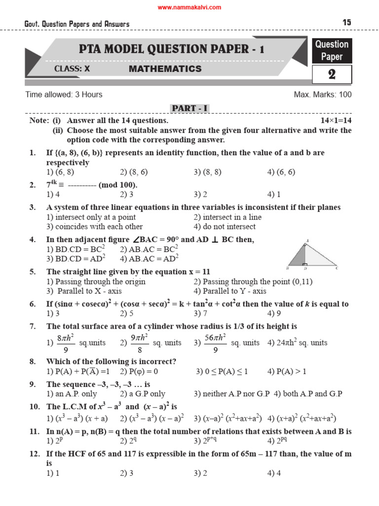 Class X Mathematics Question Paper | PDF | Elementary Geometry ...