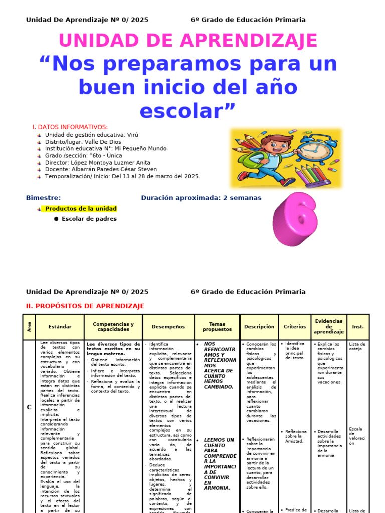 Unidad de Aprendizaje 6º Primaria 2025 | PDF | Aprendizaje | Decimal