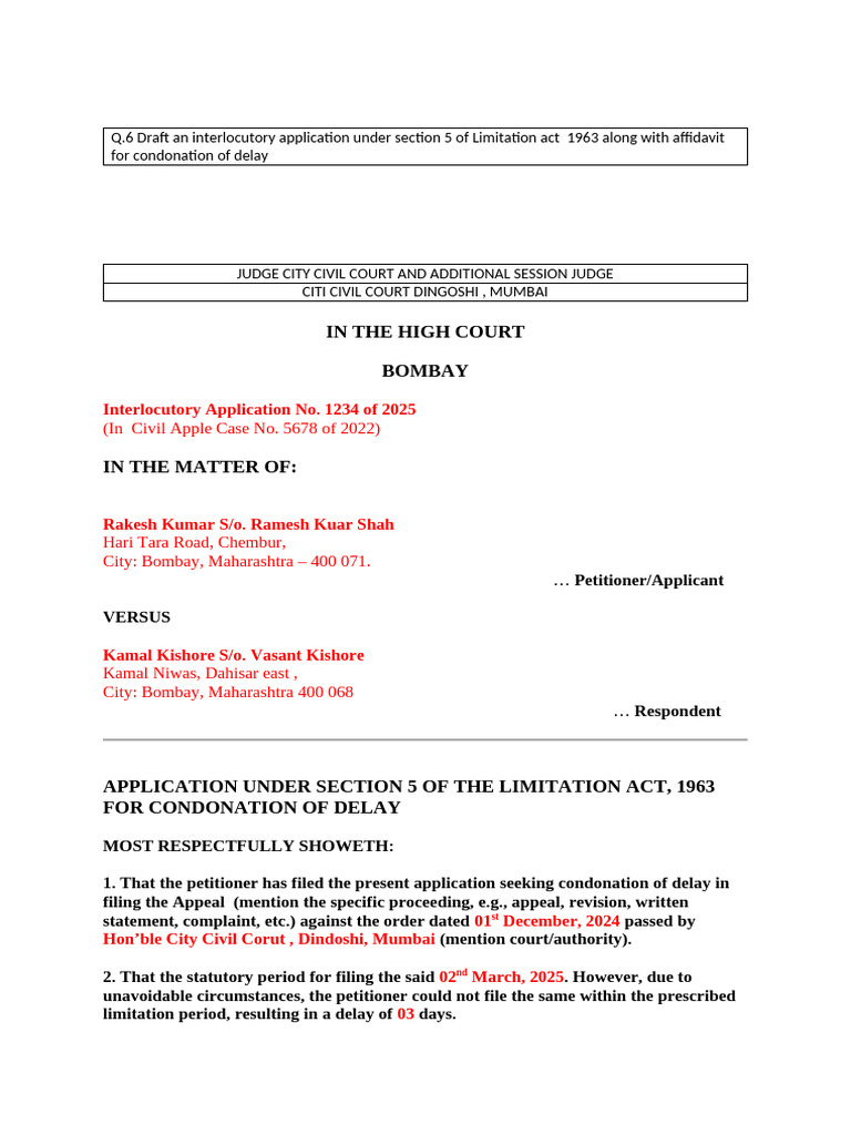 Interlocutory Application for Delay Condonation | PDF | Judiciaries ...