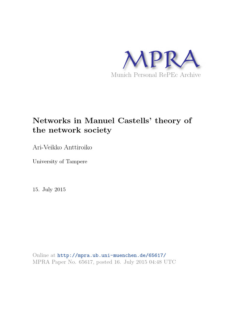 Networks in Manuel Castells Theory of TH | PDF | Social Network | Sociology