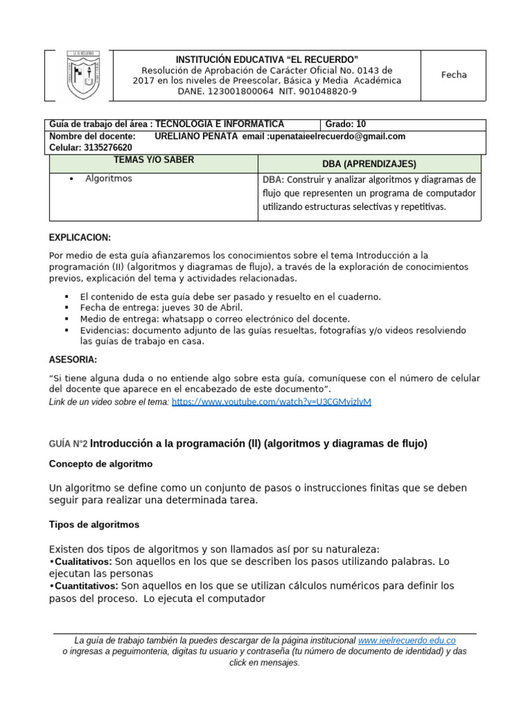Guia 2 Tecnologia e Informatica Grado 10 | PDF | Algoritmos ...