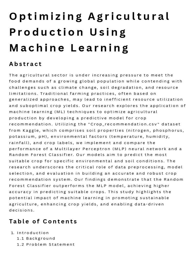 Machine Learning for Crop Optimization | PDF | Machine Learning ...