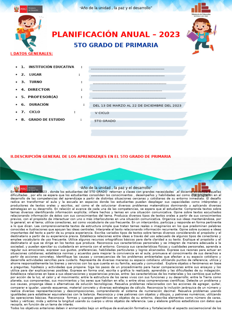 Planificación Anual 5to Grado 2023 | PDF | Datos | Geometría