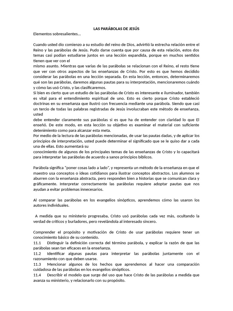 Parábolas de Jesús: Definición e Interpretación | PDF | Parábolas de ...