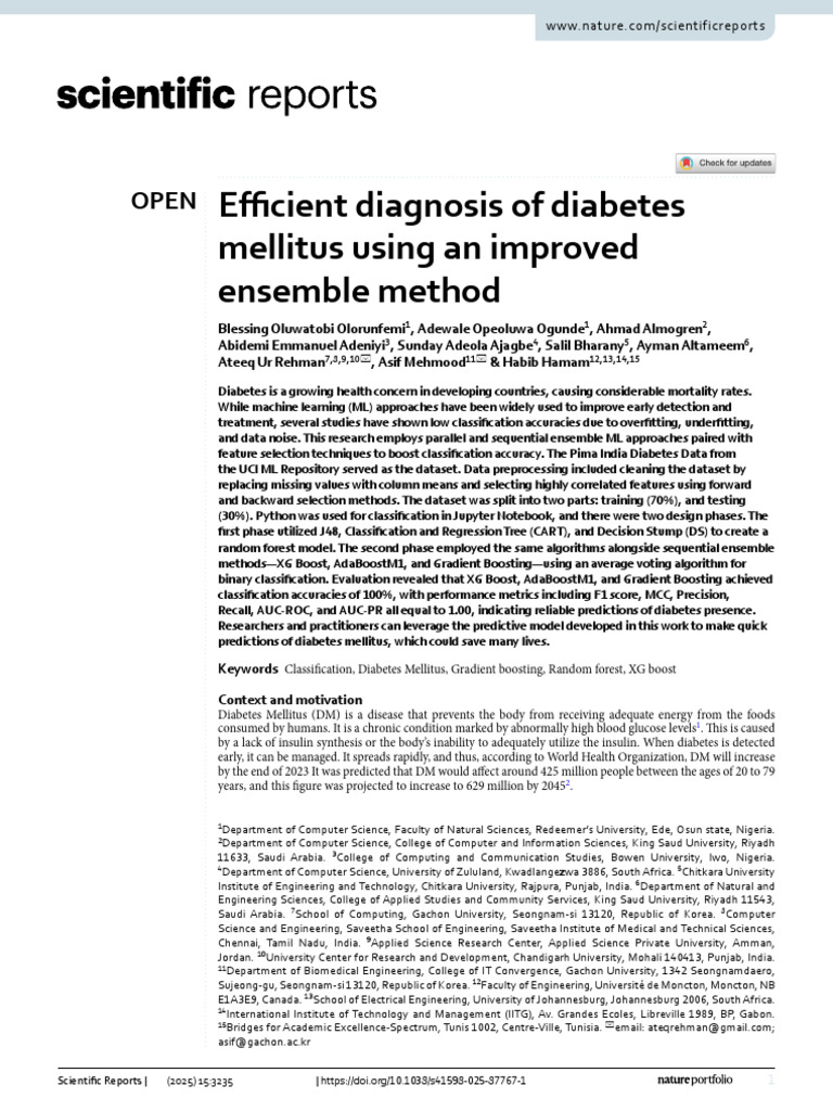 Efficient Diagnosis of Diabetes Mellitus | PDF | Machine Learning ...