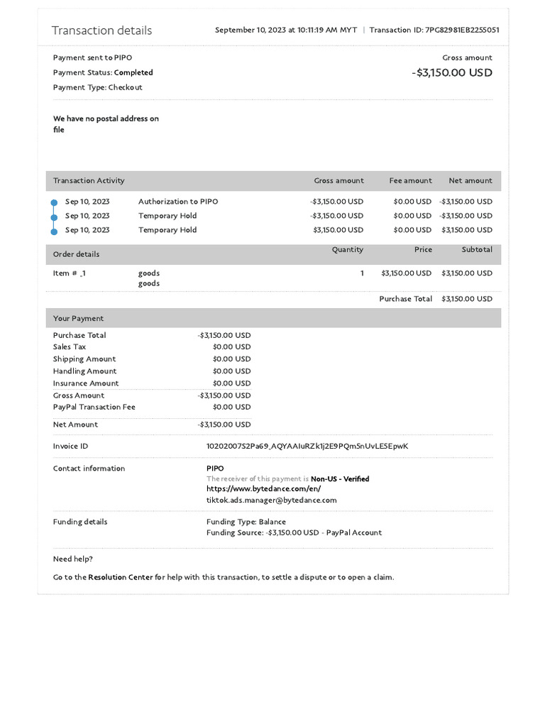 Transaction Details - PayPal | PDF | Pay Pal | Money