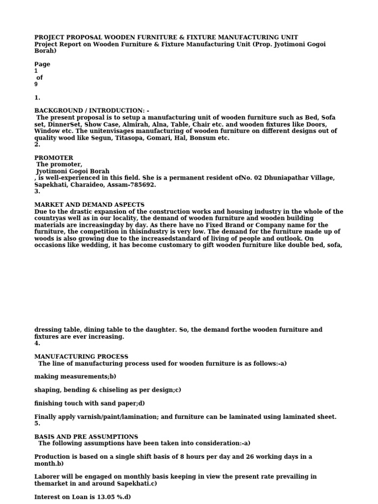Wooden Furniture Manufacturing Proposal | PDF | Revenue | Equity (Finance)