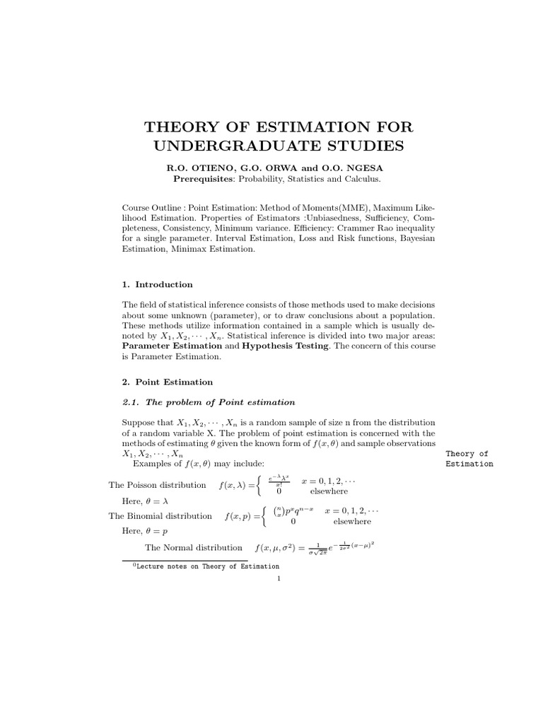 Theory of Estimation Notes | PDF | Bias Of An Estimator | Estimator