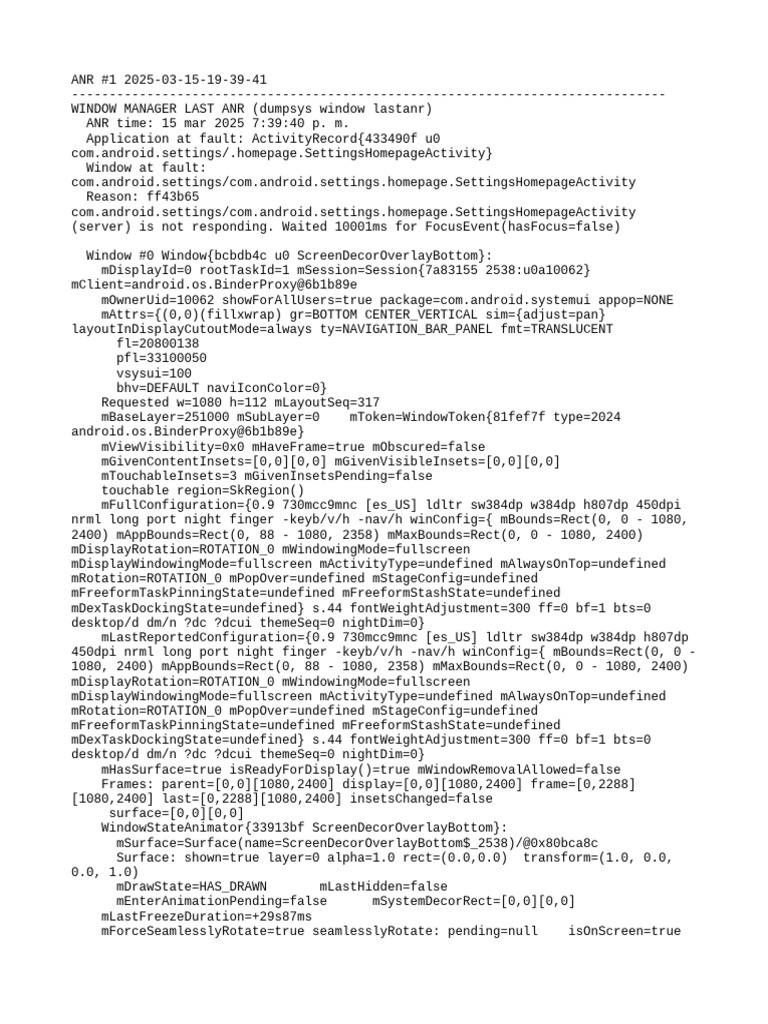 ANR Report for Android Settings App | PDF | Desktop Environment | Software