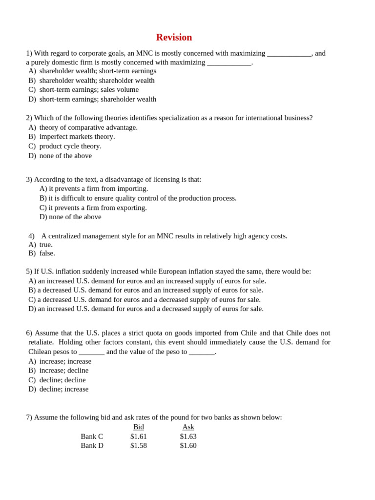 International Business Concepts Quiz | PDF | Exchange Rate | Purchasing ...