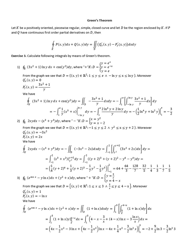 Green's Theorem Integral Exercises | PDF | Mathematical Concepts | Geometry